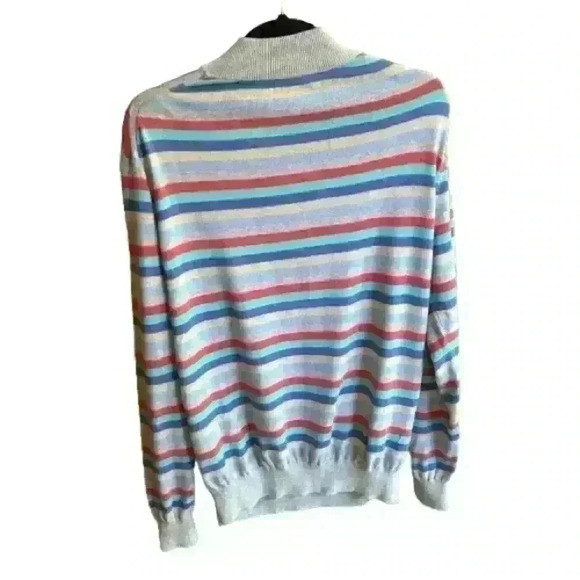 Peter Millar Sweater Men's Large Multicolor Stripe 1/4 Zip Cotton Silk Cashmere - Picture 2 of 6